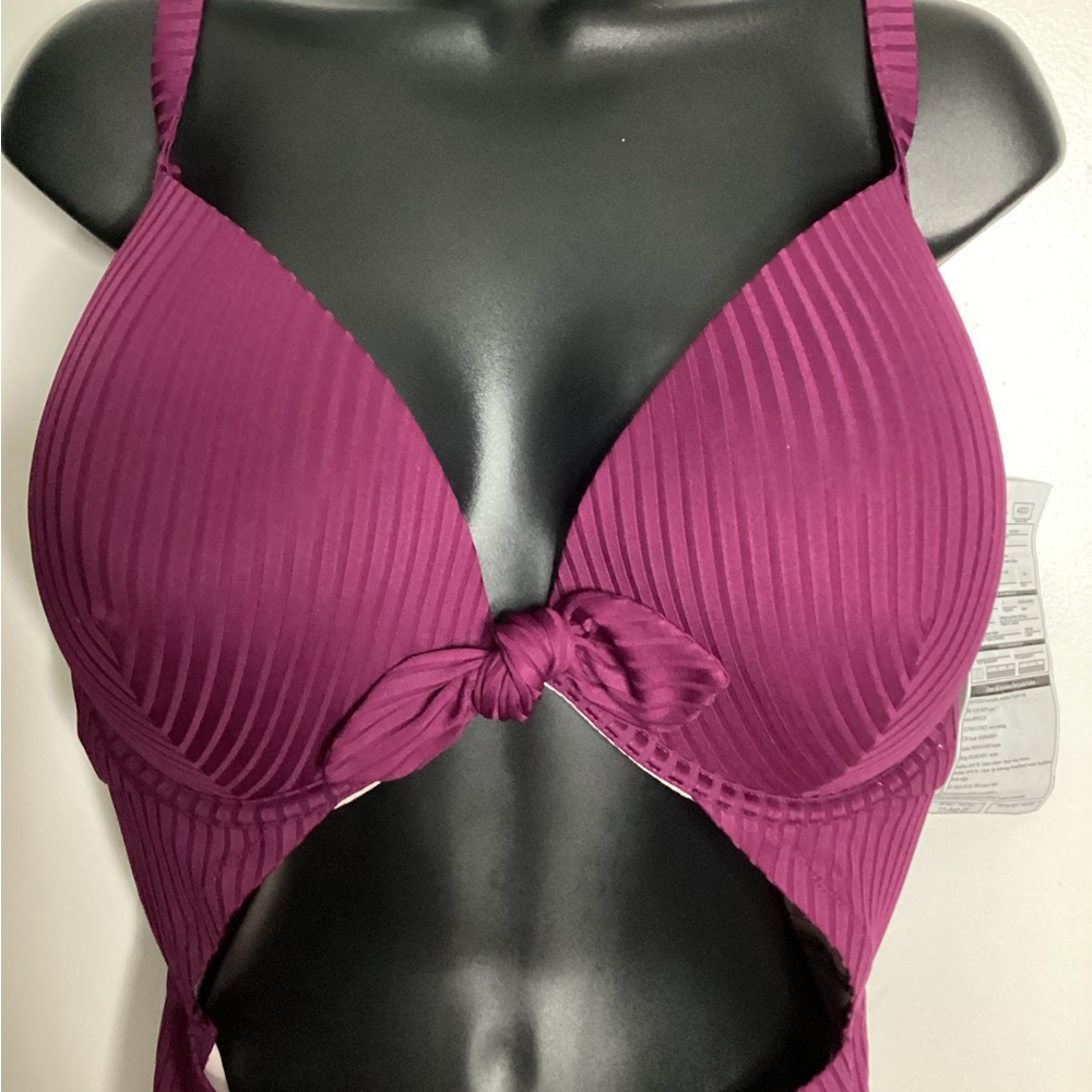 NWOT Shade & Shore Purple Ribbed One Piece Swimsuit 2XL 40 DD